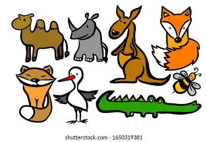 A set of cute animals. Vector illustration