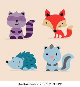 Set of cute animals. Vector illustration