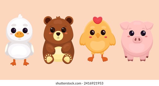 Set of cute animals. Vector illustration for printing on fabric, postcard, wrapping paper, book, picture, Wallpaper. Cute baby background.
