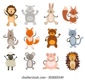 Set Cute Animals On White Background Stock Vector (Royalty Free ...