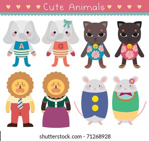 Set of Cute Animals. Vector Illustration.