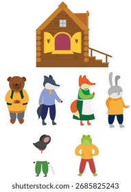 set of cute animals in the village. vector illustration in flat style