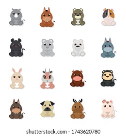 Set of cute animals. Wild, farm and domestic animals - Vector