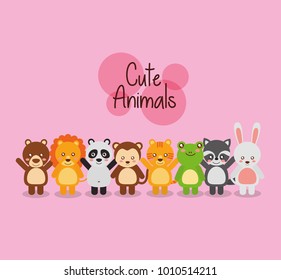 set cute animals wildlife fauna