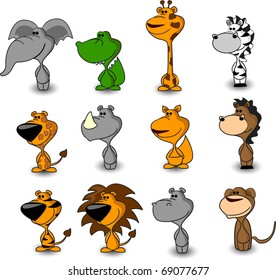 SET cute animals-tiger, lion, rhino, dog, leopard, hippo