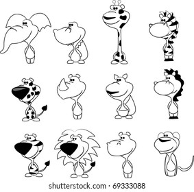 SET cute animals-tiger, lion, rhino, dog, leopard, hippo