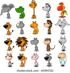 SET cute animals-tiger, lion, rhino, dog, leopard, hippo