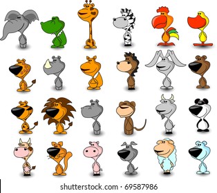 SET cute animals-tiger, lion, rhino, dog, leopard, hippo