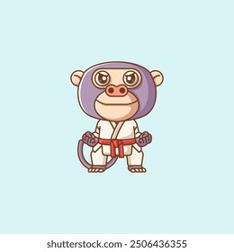 set Cute ape Karate training martial art kawaii chibi character mascot animal sport illustration outline design Icon