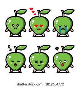 set of cute apple cartoon character with different expression. fruit concept vector illustration