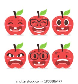 Set of cute apple character cartoon illustration flat design vector