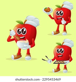 Set of cute apple character in the kitchen. Perfect for kids, merchandise and sticker, banner promotion or blog
