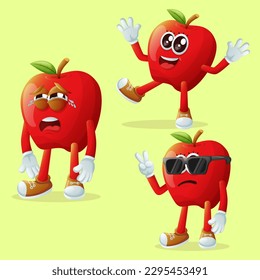 Set of cute apple characters with emoticon faces. Perfect for kids, merchandise and sticker, banner promotion or blog

