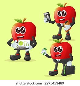 Set of cute apple characters in finance. Perfect for kids, merchandise and sticker, banner promotion or blog
