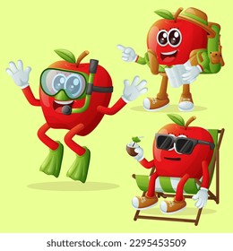 Set of cute apple characters on vacation. Perfect for kids, merchandise and sticker, banner promotion or blog
