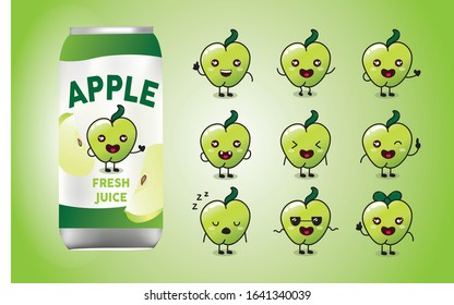 Set of cute apple designs with aluminium cans packaging mockup vector