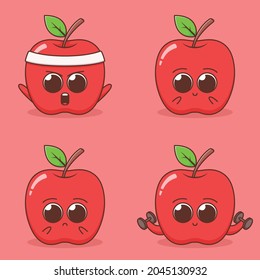 set of cute apple expression in flat design