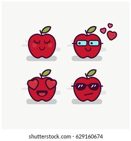 Set of Cute Apple Line Icons