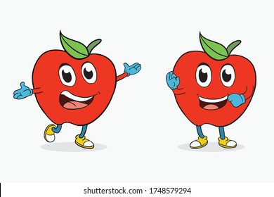 set cute apple mascot cartoon vector illustration