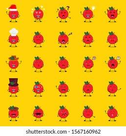 Set of cute apple mascot character with twenty five different poses. Eps 10 vector