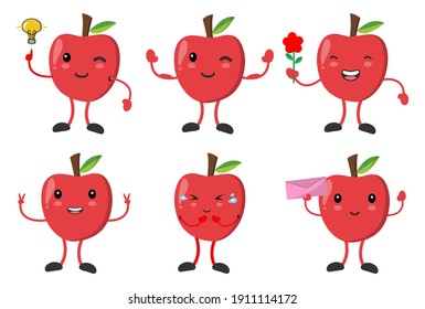 Set cute apple with vaious emotions pose