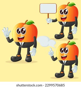 Set of cute apricot characters in advertising. Perfect for kids, merchandise and sticker, banner promotion or blog
