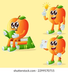 Set of cute apricot characters being clever. Perfect for kids, merchandise and sticker, banner promotion or blog
