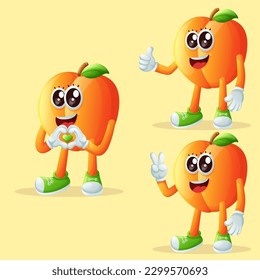 Set of cute apricot characters making playful hand signs. Perfect for kids, merchandise and sticker, banner promotion or blog
