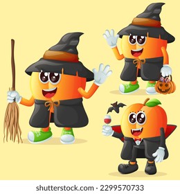 Set of cute apricot characters on Halloween. Perfect for kids, merchandise and sticker, banner promotion or blog
