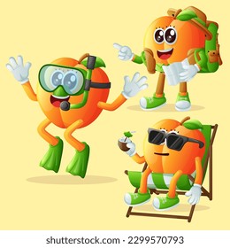 Set of cute apricot characters on vacation. Perfect for kids, merchandise and sticker, banner promotion or blog

