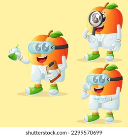 Conjunto de personajes lindos de albaricoque como científicos. Perfecto para niños, mercadería y pegatinas, promoción de banners o blog
