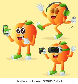 Set of cute apricot characters and technology. Perfect for kids, merchandise and sticker, banner promotion or blog

