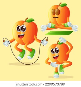 Set of cute apricots character exercising. Perfect for kids, merchandise and sticker, banner promotion or blog
