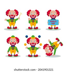 Set of cute April foll's day clown mascot