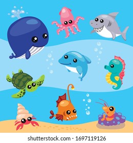 Set of cute aquatic sealife