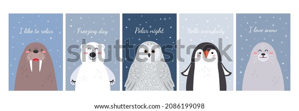 Set Cute Arctic Animals Cartoon Style Stock Vector (Royalty Free ...