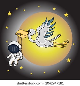  set cute astronaut being helped by a crane