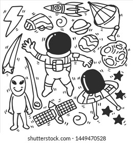 Set of cute astronaut, doodle, simple, cartoon