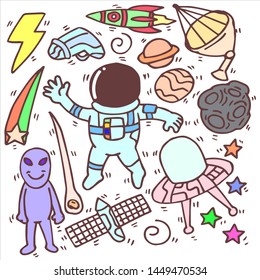 Set of cute astronaut, doodle, simple, cartoon