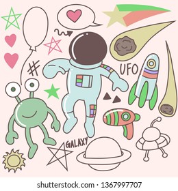 Set cute astronaut doodles