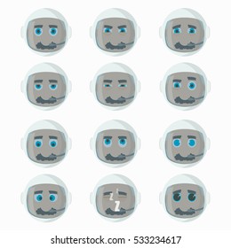 Set of cute astronaut emoticons. Vector illustration.