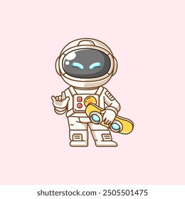 set Cute astronaut Playing hoverboard Skateboard chibi kawaii character mascot illustration outline design