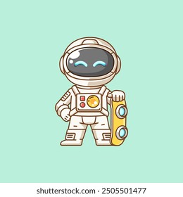 set Cute astronaut Playing hoverboard Skateboard chibi kawaii character mascot illustration outline design