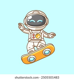 set Cute astronaut Playing hoverboard Skateboard chibi kawaii character mascot illustration outline design