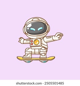 set Cute astronaut Playing hoverboard Skateboard chibi kawaii character mascot illustration outline design