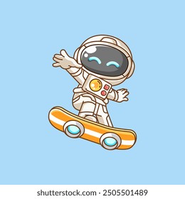 set Cute astronaut Playing hoverboard Skateboard chibi kawaii character mascot illustration outline design