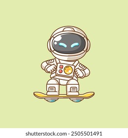 set Cute astronaut Playing hoverboard Skateboard chibi kawaii character mascot illustration outline design