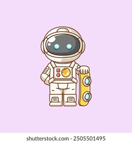 set Cute astronaut Playing hoverboard Skateboard chibi kawaii character mascot illustration outline design