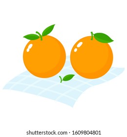Set of cute, attractive oranges on a napkin. Vector illustration. For logos, packaging, brochures, advertising, design, banner, label.