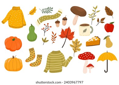 Set of cute autumn decoration element vector illustration